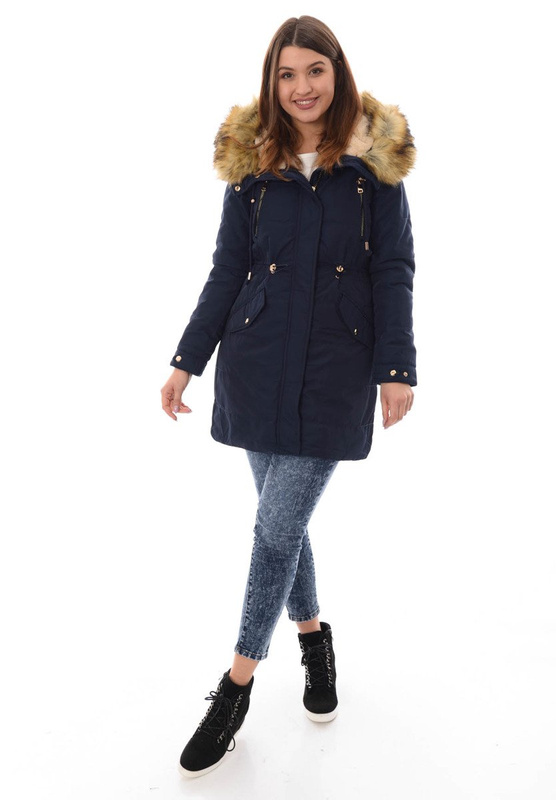 Damska Zimowa Kurtka Parka Granatowa