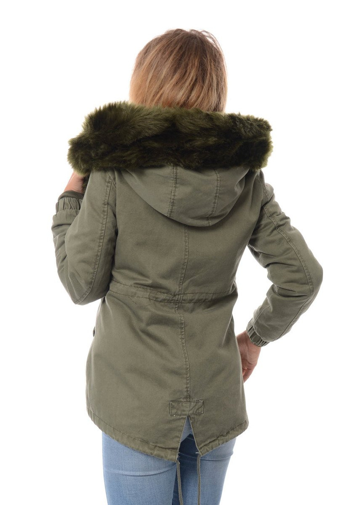 Damska Kurtka Parka Zimowa 2w1 Dominika Zielona z Zielonym Futerkiem