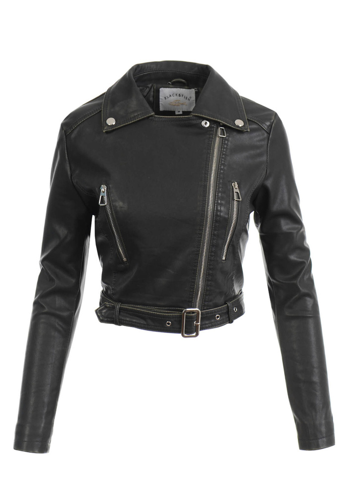 Damska Kurtka Ramoneska Vintage Zielono Czarna