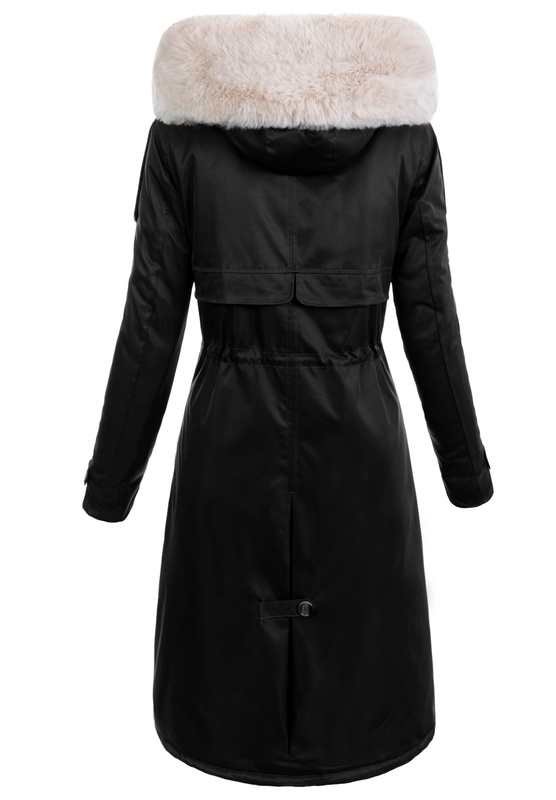 Damska Kurtka Parka Zimowa Dominika Czarna Z Futerkiem Ecru