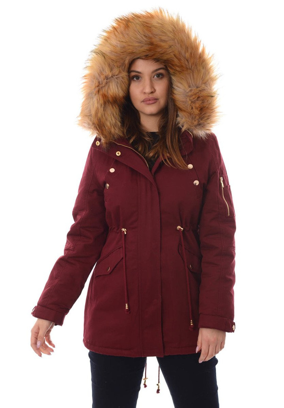 Damska Bawełniana Zimowa Kurtka Parka Bordowa