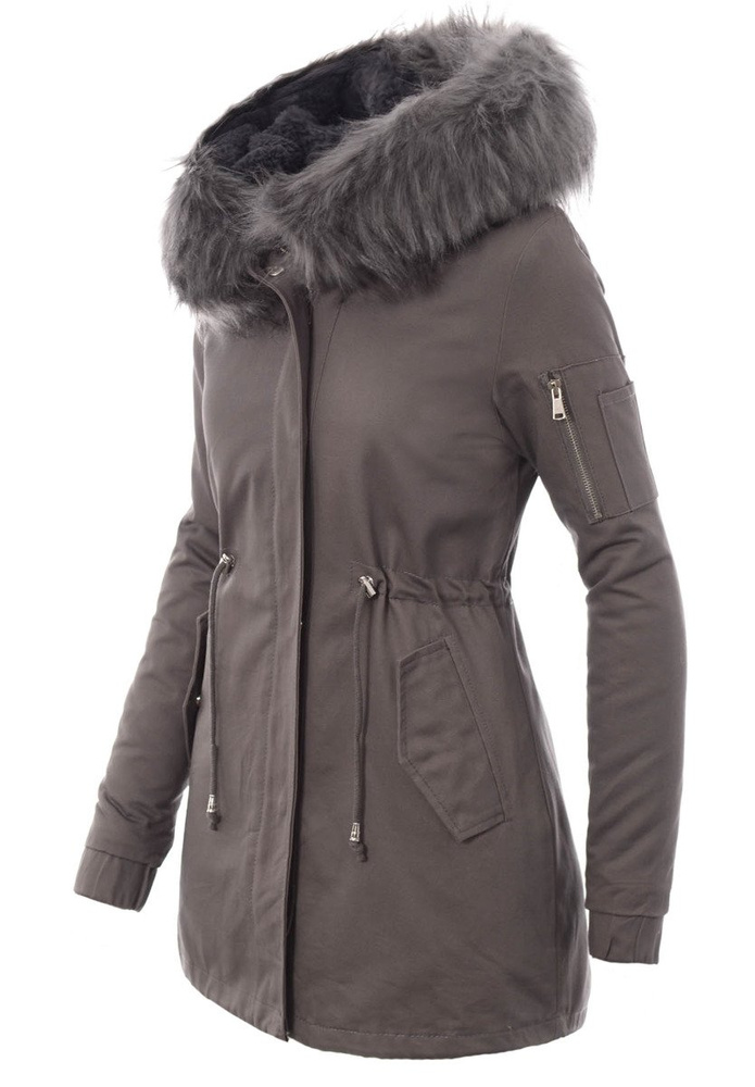 Piękna Damska Kurtka Parka 2w1 Emilia Szara