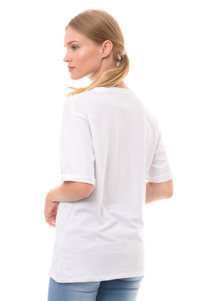 Damska Koszulka Krótki Rękaw Nadruk Biała