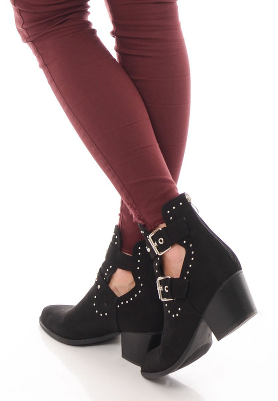 Damskie Botki Welur Czarne