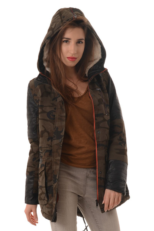 Damska Zimowa Kurtka Parka Płaszcz Moro Oliwkowa