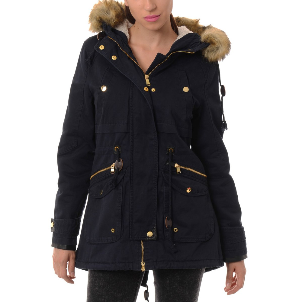 Damska Kurtka Parka Zimowa Futro Tina Granat