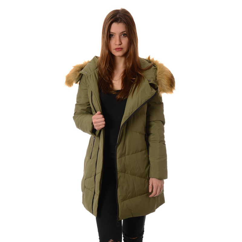 Puchowa Damska Kurtka Zimowa Płaszczyk Zielona
