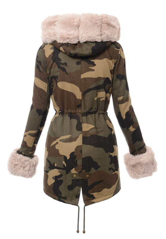 Damska Kurtka Parka Zimowa Moro z Beżowym Futerkiem