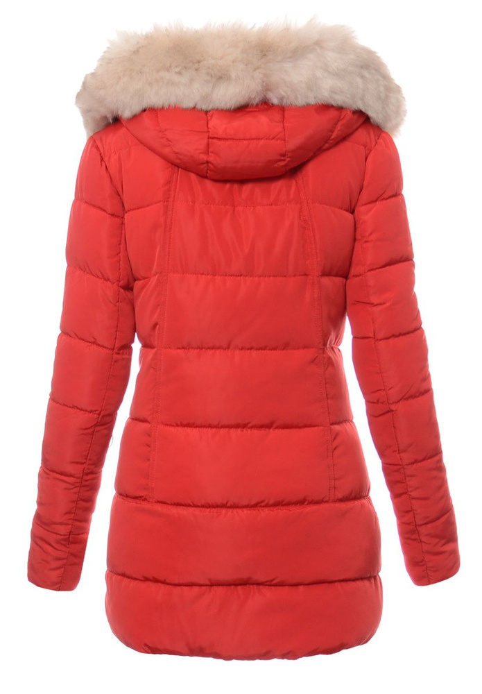 Damska Długa Zimowa Kurtka Ortalionowa Czerwona