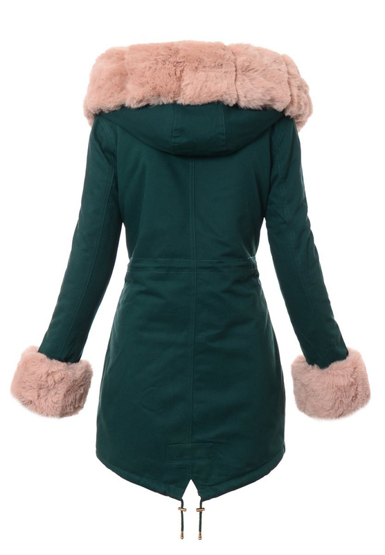 Kurtka Marika Zielona Z Cienmno Różowym Futerkiem