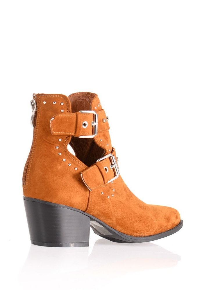 Damskie Botki Welur Camel