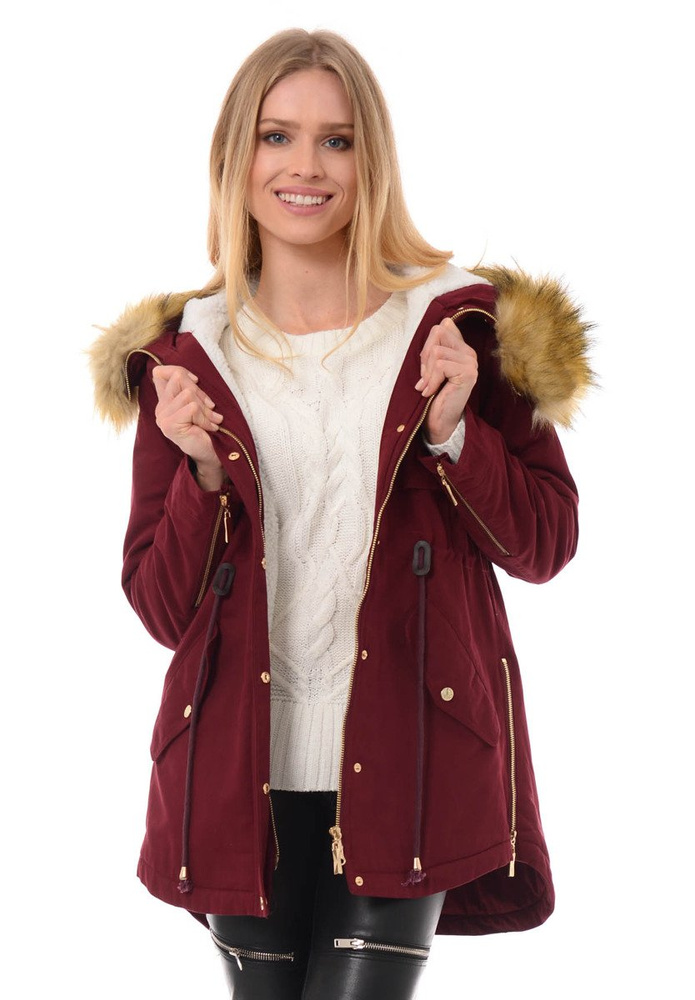 Damska Kurtka Parka Zimowa Karmen Bordowa