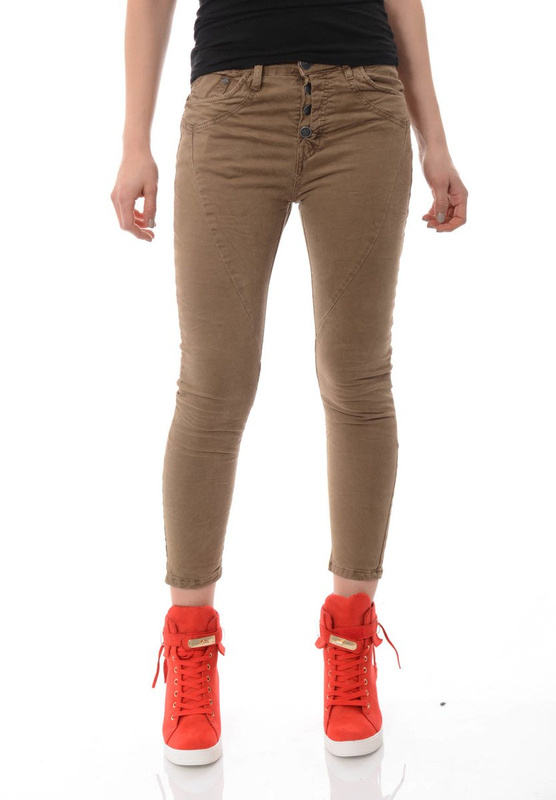 Damskie Spodnie Jeansy Boyfriend Beżowe