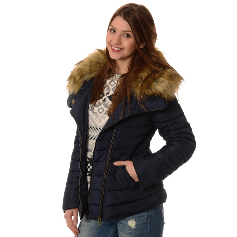 Damska Kurtka Zimowa Futerko Granatowa