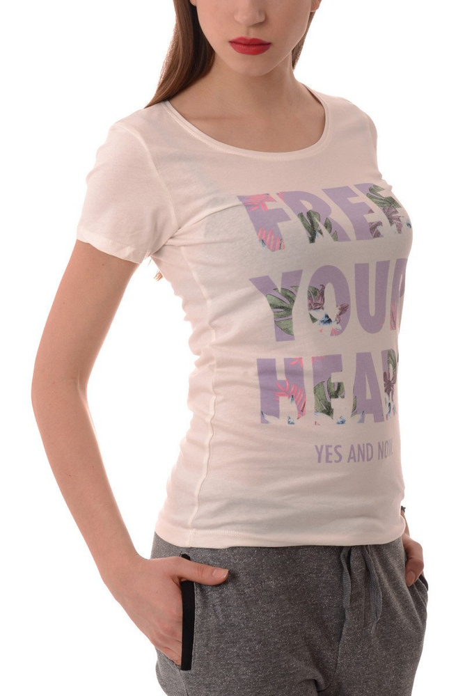 Bluzka Damska T-shirt Krotki Rekaw Ecru