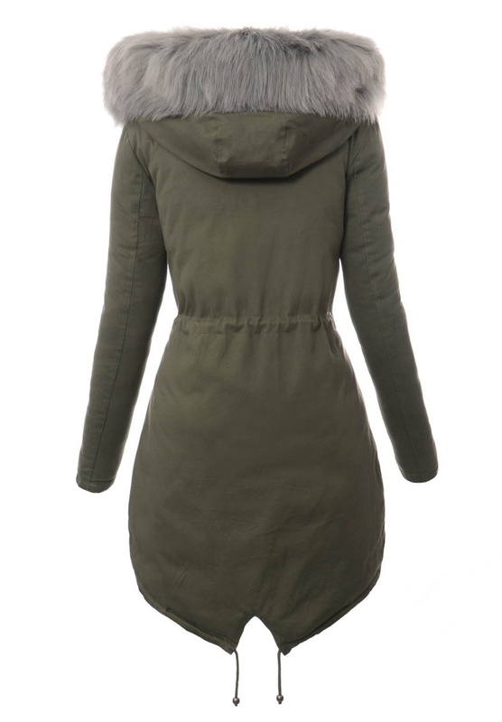 Piękna Damska Dwustronna Kurtka Parka Zielono Szara