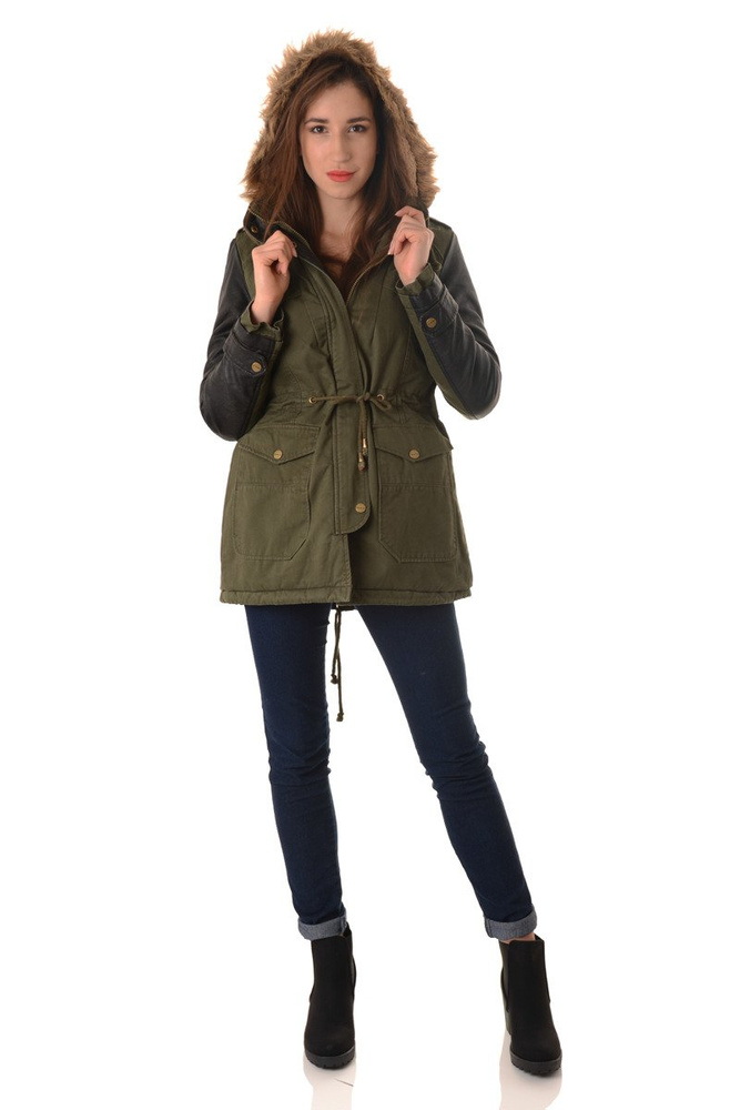 Damska Zimowa Kurtka Parka Ciemna Zieleń