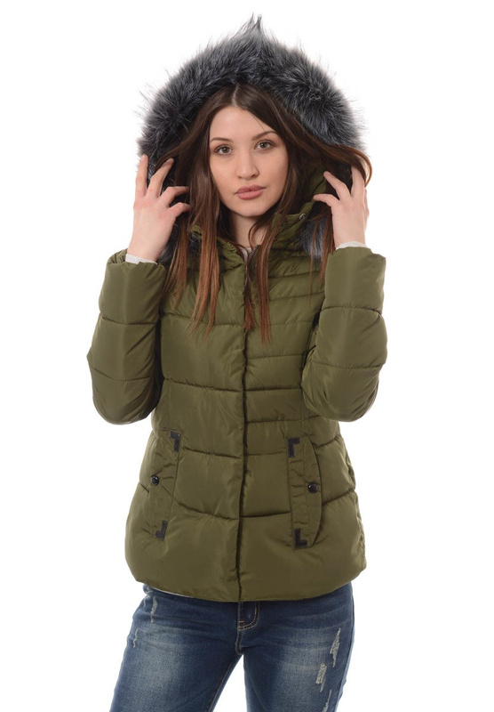  Damska Zimowa Kurtka Ortalionowa Zielona