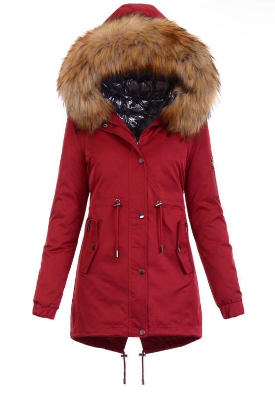 Parka Zimowa 3w1 Czerwona Z Brązowym Futerkiem