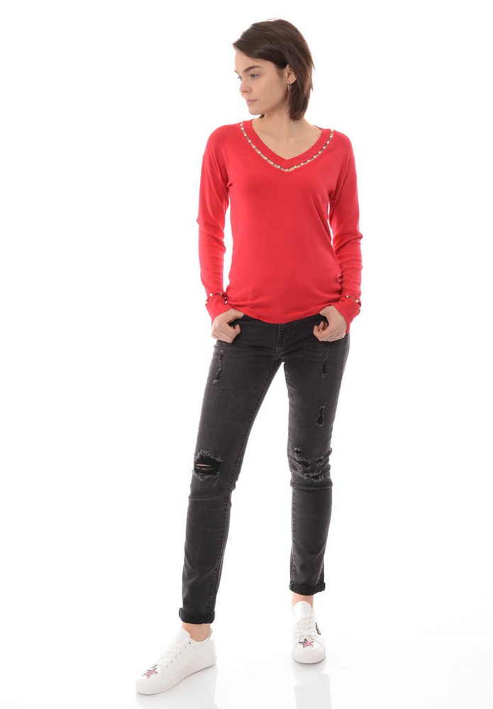 Damskie Spodnie Jeansy Rurki Przetarcia Czarne