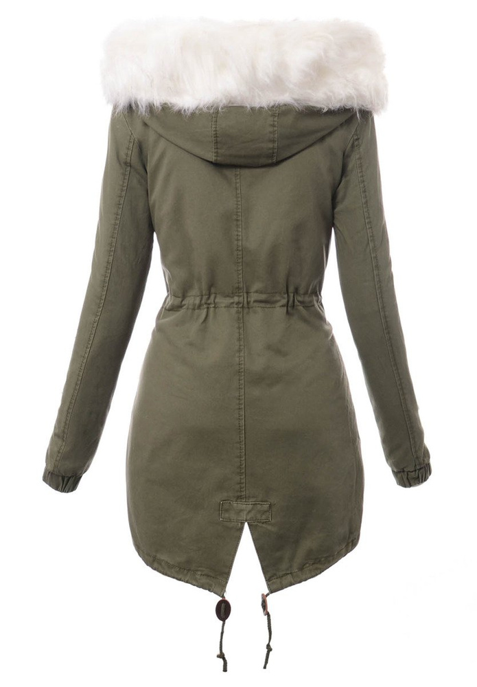 Damska Kurtka Parka Zimowa 2w1 Zielona z Białym Futerkiem