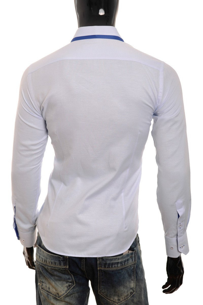 Męska Koszula Podwójny Kołnierz Błękitna