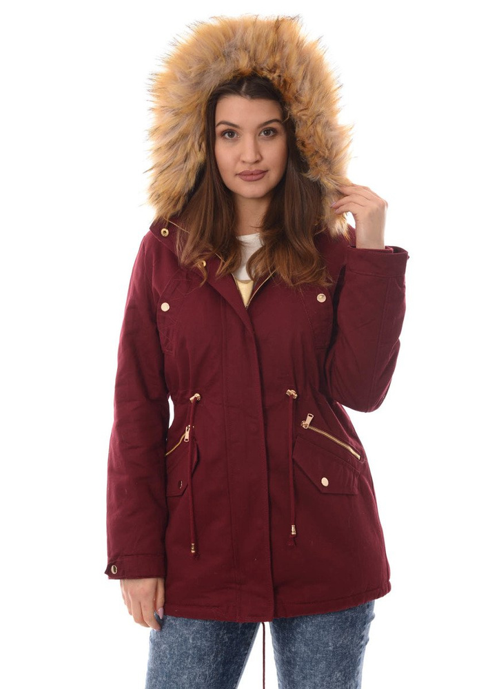 Damska Bawełniana Zimowa Kurtka Parka Flawia Bordowa
