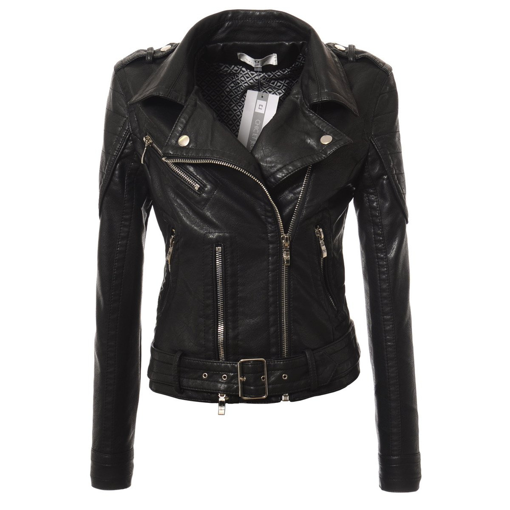Damska Skórzana Kurtka Ramoneska Czarna