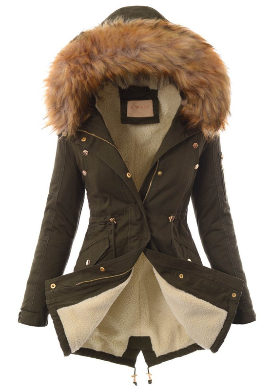 Damska Bawełniana Zimowa Kurtka Parka Zielona