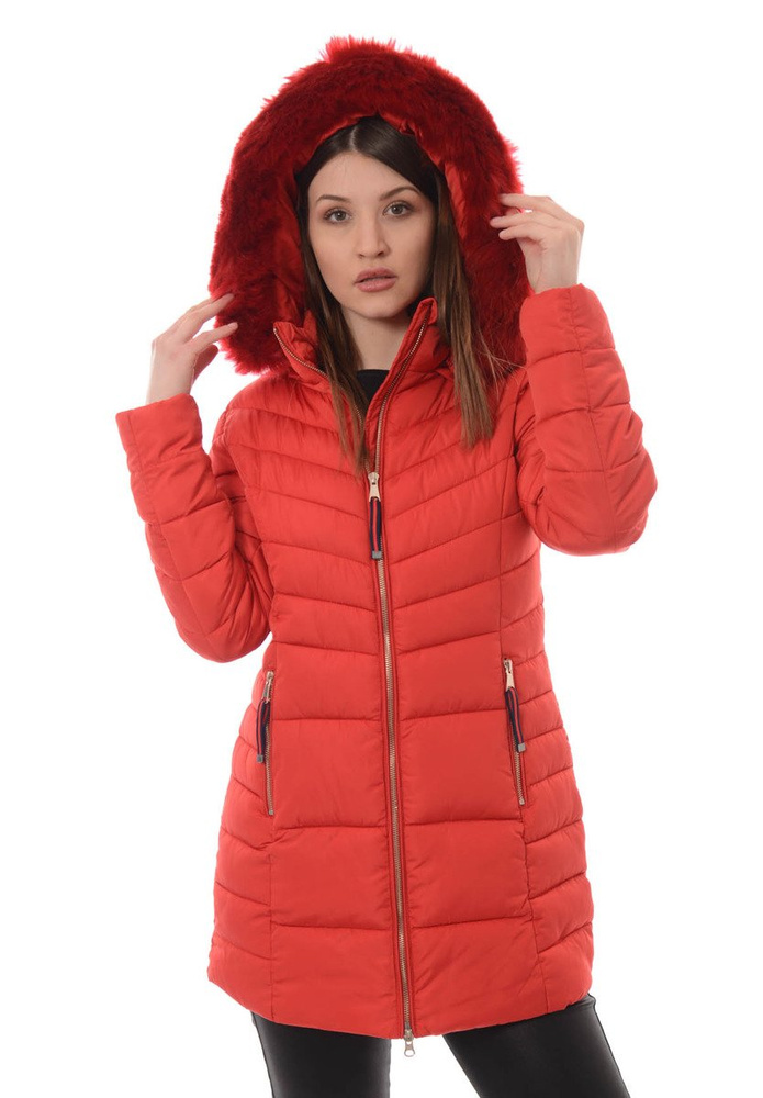 Damska Długa Zimowa Kurtka Ortalionowa Sylwia Czerwona