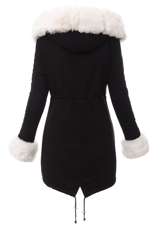 Damska Kurtka Parka Zimowa Marika Czarna Z Białym Futrem