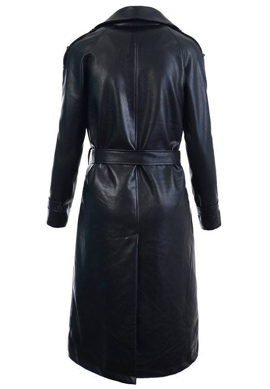 Damski Płaszcz z Ekoskóry Ernestyna Czarna