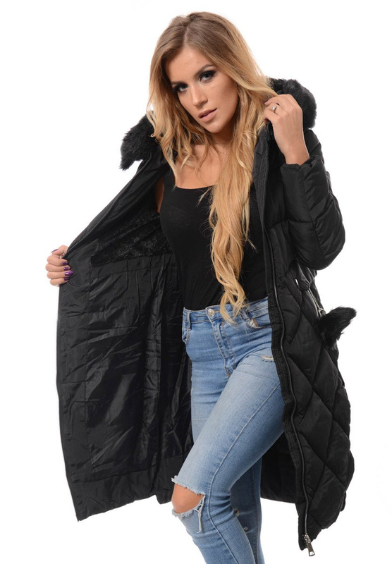 Damska Długa Zimowa Kurtka Ortalionowa Czarna