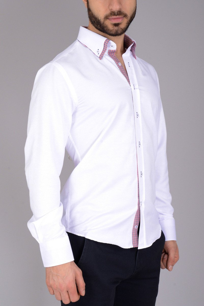 Męska Koszula Podwójny Kołnierz Biała