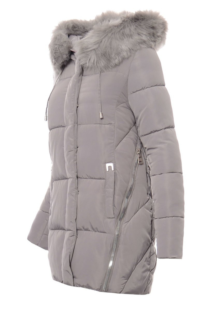 Damska Długa Zimowa Kurtka Ortalionowa Szara