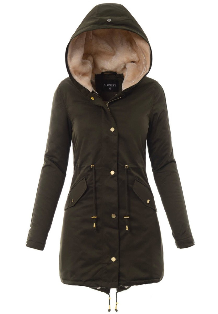 Kurtka Patrycja Khaki Z Beżowym Futerkiem