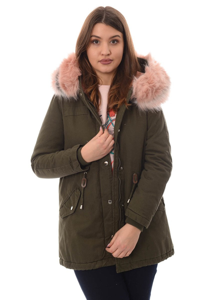 Damska Kurtka Parka Zimowa Kornela Zielona z Różowym Futerkiem