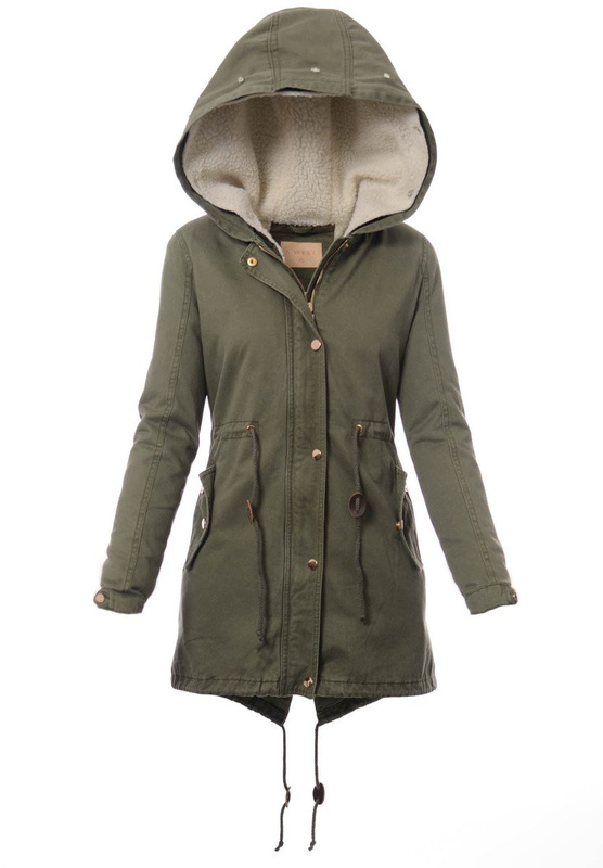 Damska Kurtka Parka Zimowa 2w1 Zielona z Białym Futerkiem
