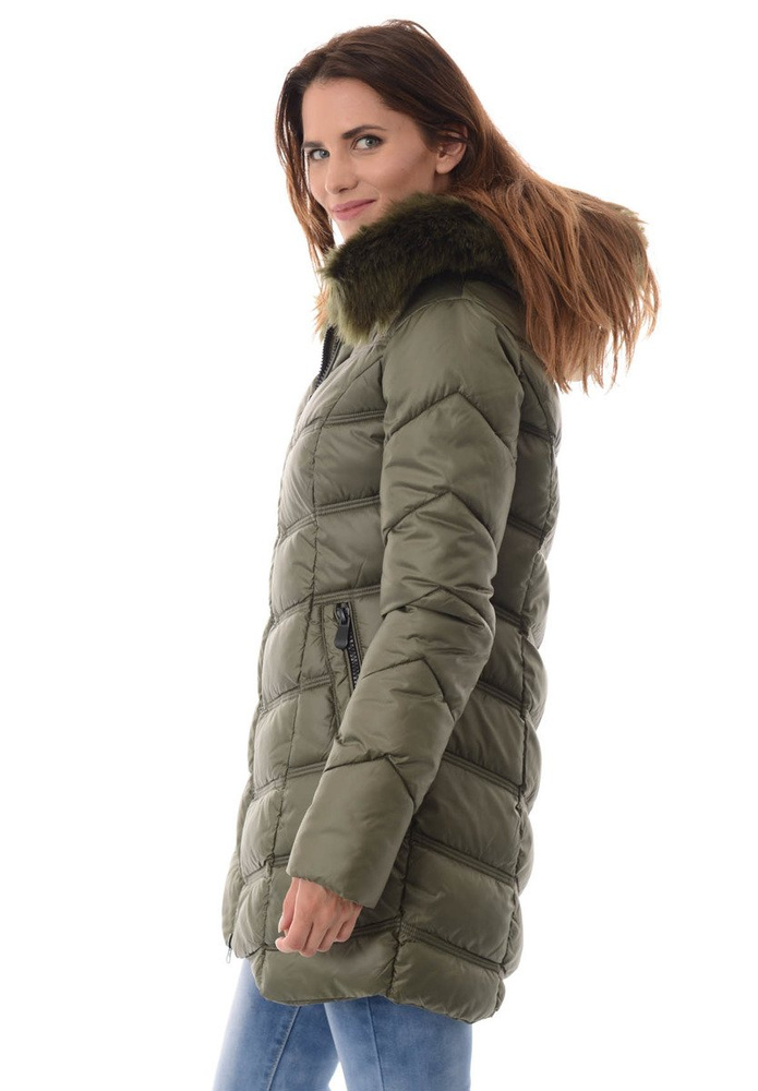 Damska Długa Zimowa Kurtka Ortalionowa Zielona