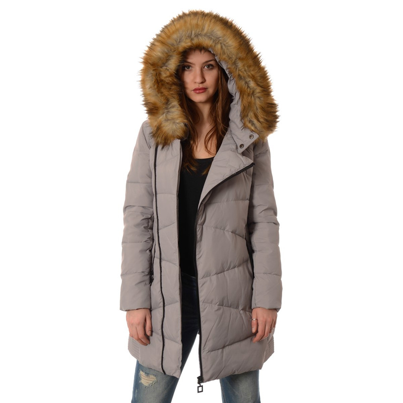 Puchowa Kurtka Zimowa Płaszczyk Srebrna