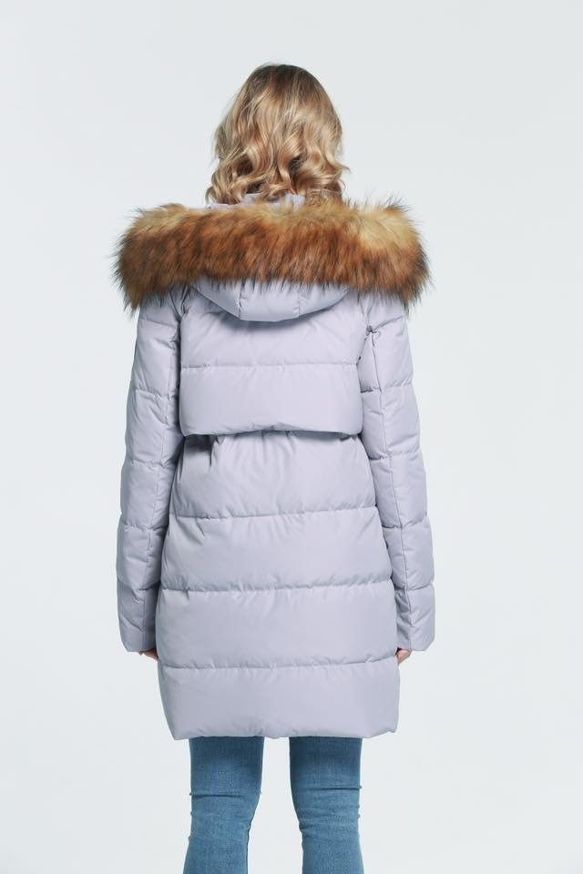 Długa Puchowa Damska Kurtka Zimowa Maya Lawendowa