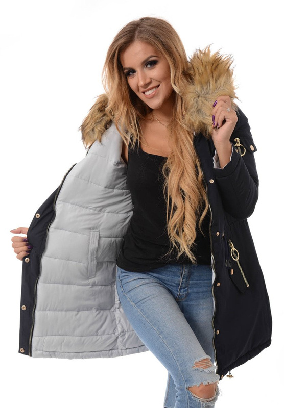 Damska Dwustronna Zimowa Kurtka Granatowa