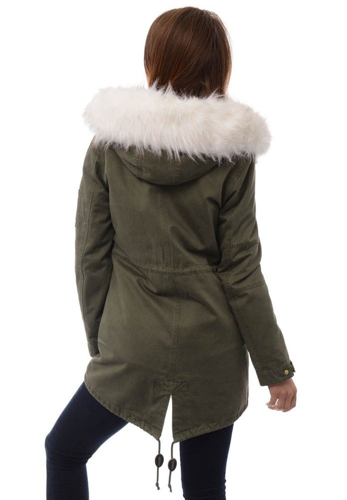 Damska Kurtka Parka Zimowa 2w1 Mila Zielona z Białym Futerkiem