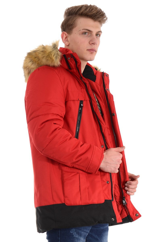 Męska Zimowa Kurtka Jurek Czerwona