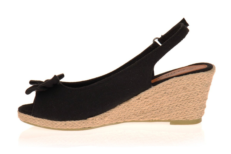 Damskie Sandały Koturny Espadryle Czarne