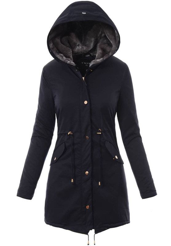 Damska Kurtka Parka Zimowa Wanessa Granatowa Z Szarym Futerkiem