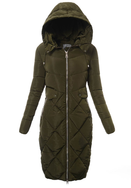 Damska Długa Zimowa Kurtka Ortalionowa Zielona