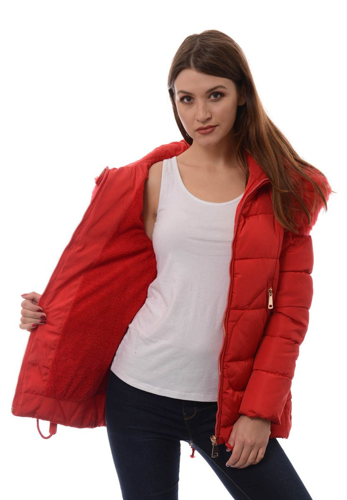 Damska Długa Zimowa Kurtka Ortalionowa Aneta Czerwona