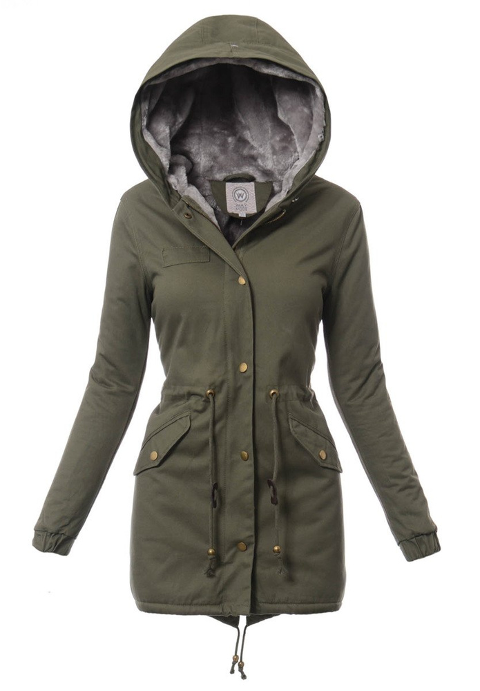 Piękna Damska Kurtka Parka Iwet Zielona z Szarym Futerkiem
