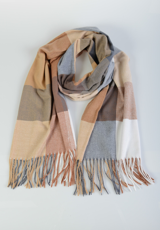 Szal Damski Brązowo-Szary W Kratę